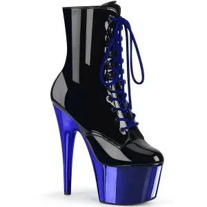 ADORE-1020 Pleaser Black Pat/Royal Blue Chrome Sexy Platform Shoes (Pole Dancing Heels)