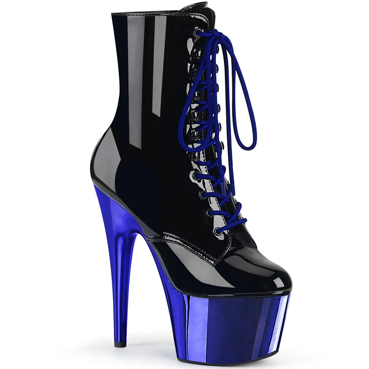 ADORE-1020 Pleaser Black Pat/Royal Blue Chrome Sexy Platform Shoes (Pole Dancing Heels)