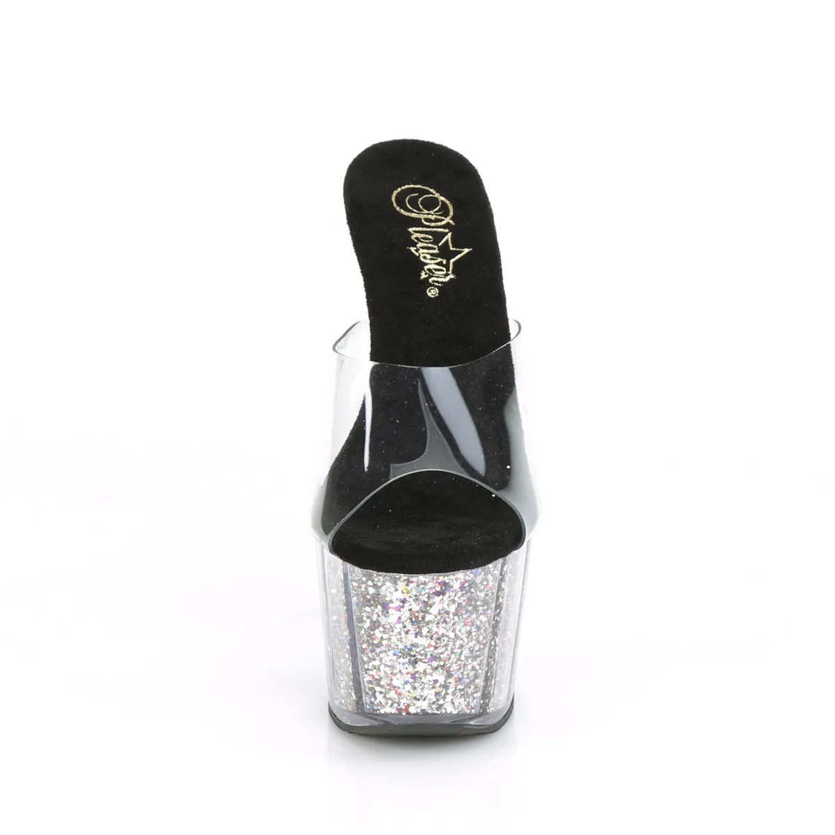 ADORE-701CG Pleaser Clear/Silver Confetti Glitter Sexy Platform Shoes (Pole Dancing Heels)