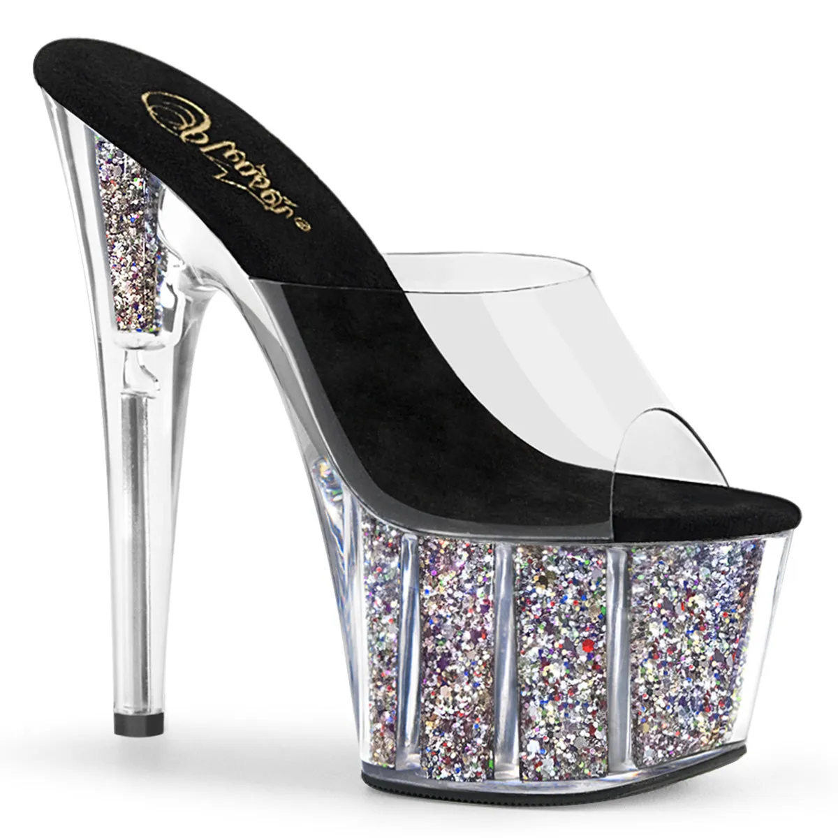 ADORE-701CG Pleaser Clear/Silver Confetti Glitter Sexy Platform Shoes (Pole Dancing Heels)