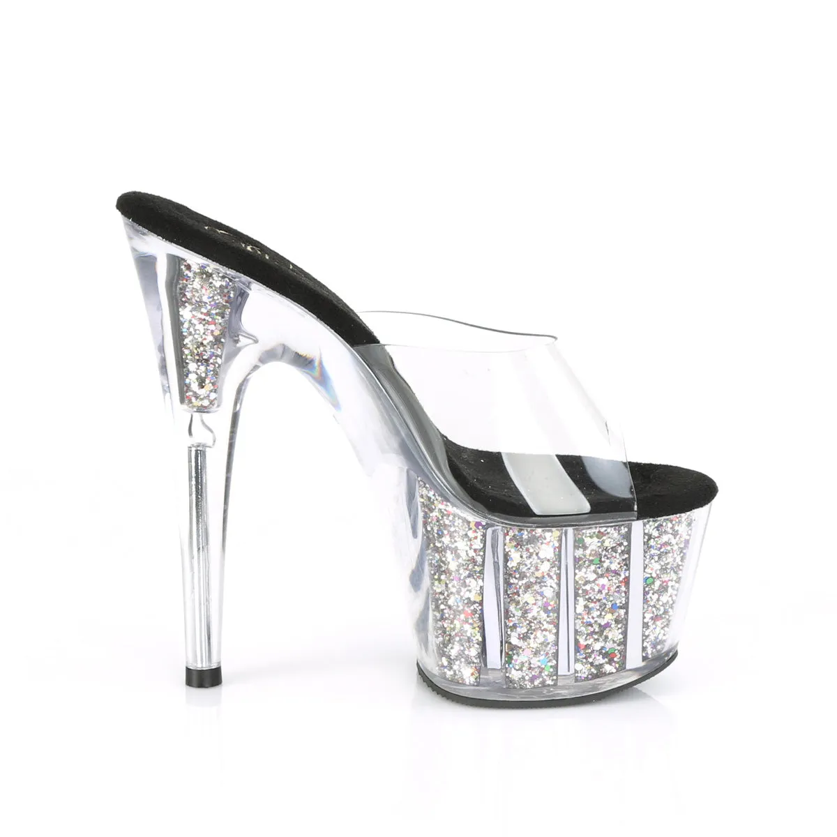 ADORE-701CG Pleaser Clear/Silver Confetti Glitter Sexy Platform Shoes (Pole Dancing Heels)