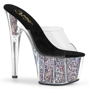ADORE-701CG Pleaser Clear/Silver Confetti Glitter Sexy Platform Shoes (Pole Dancing Heels)