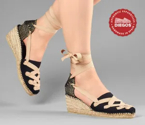 All black Lola high wedge Pamplona espadrilles
