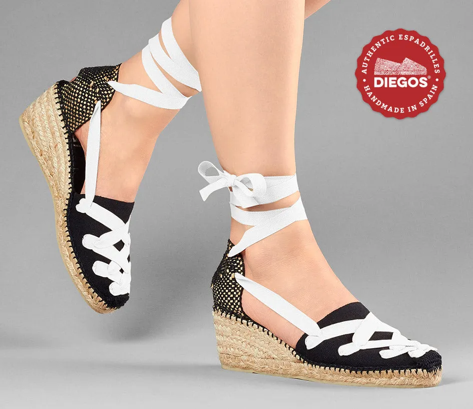 All black Lola high wedge Pamplona espadrilles