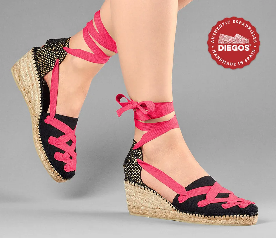 All black Lola high wedge Pamplona espadrilles
