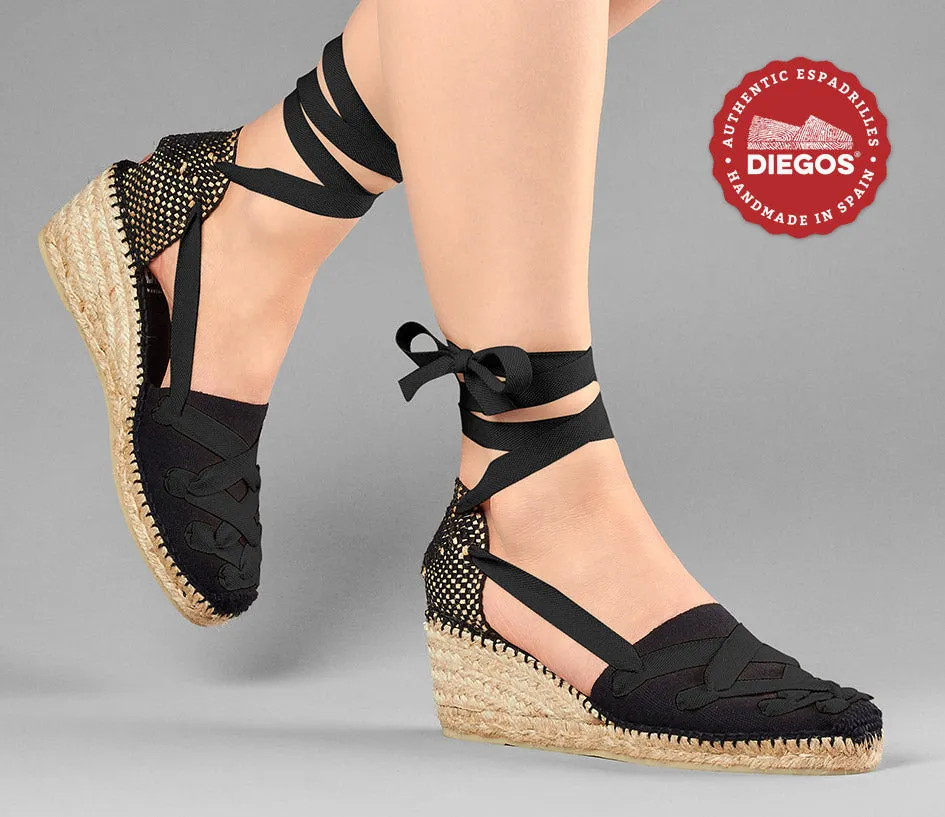 All black Lola high wedge Pamplona espadrilles