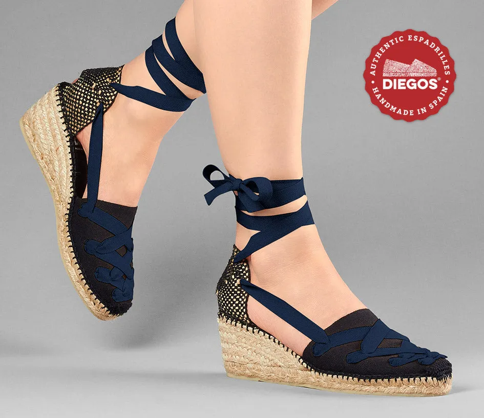 All black Lola high wedge Pamplona espadrilles
