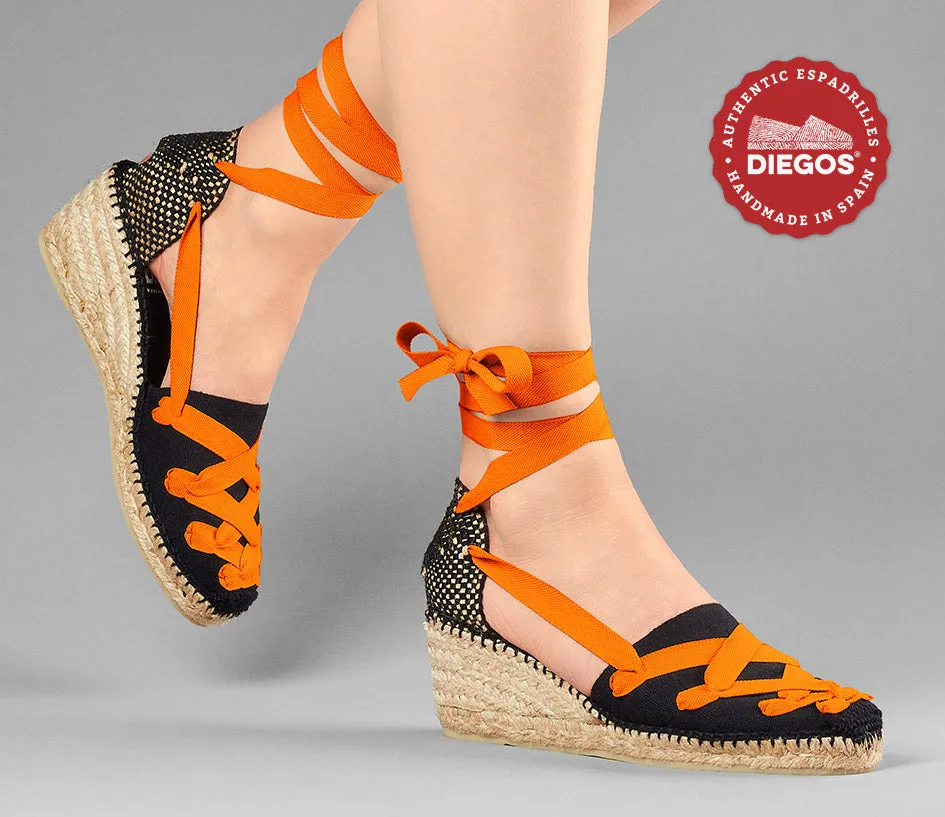 All black Lola high wedge Pamplona espadrilles
