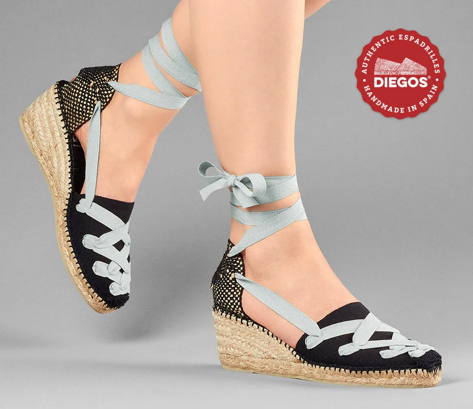 All black Lola high wedge Pamplona espadrilles