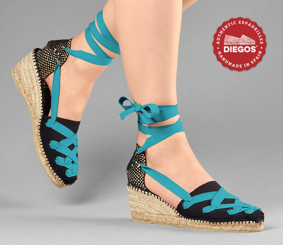 All black Lola high wedge Pamplona espadrilles