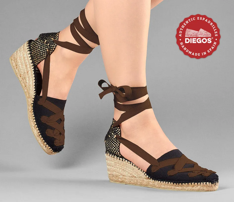 All black Lola high wedge Pamplona espadrilles
