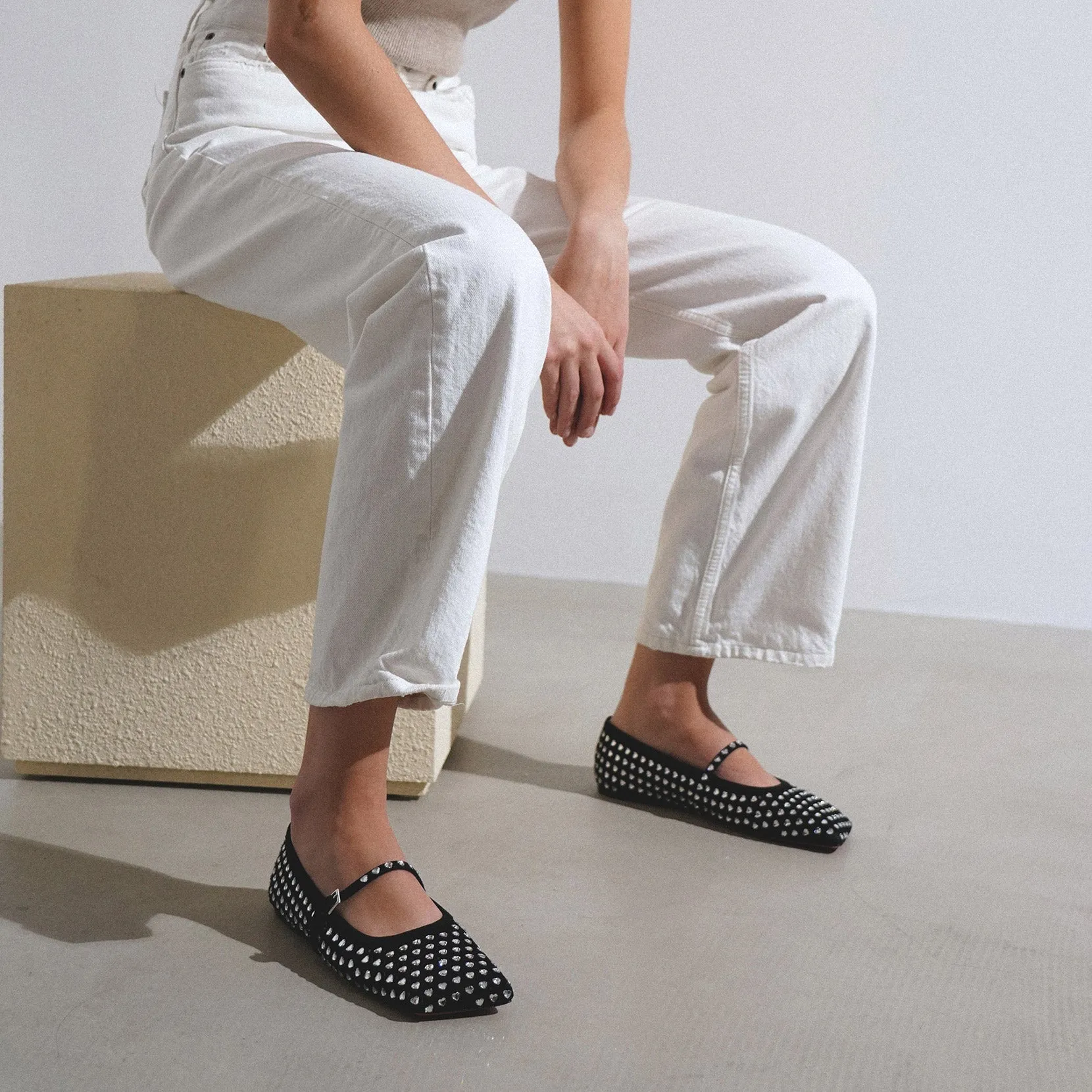 Ane black suede crystals flats