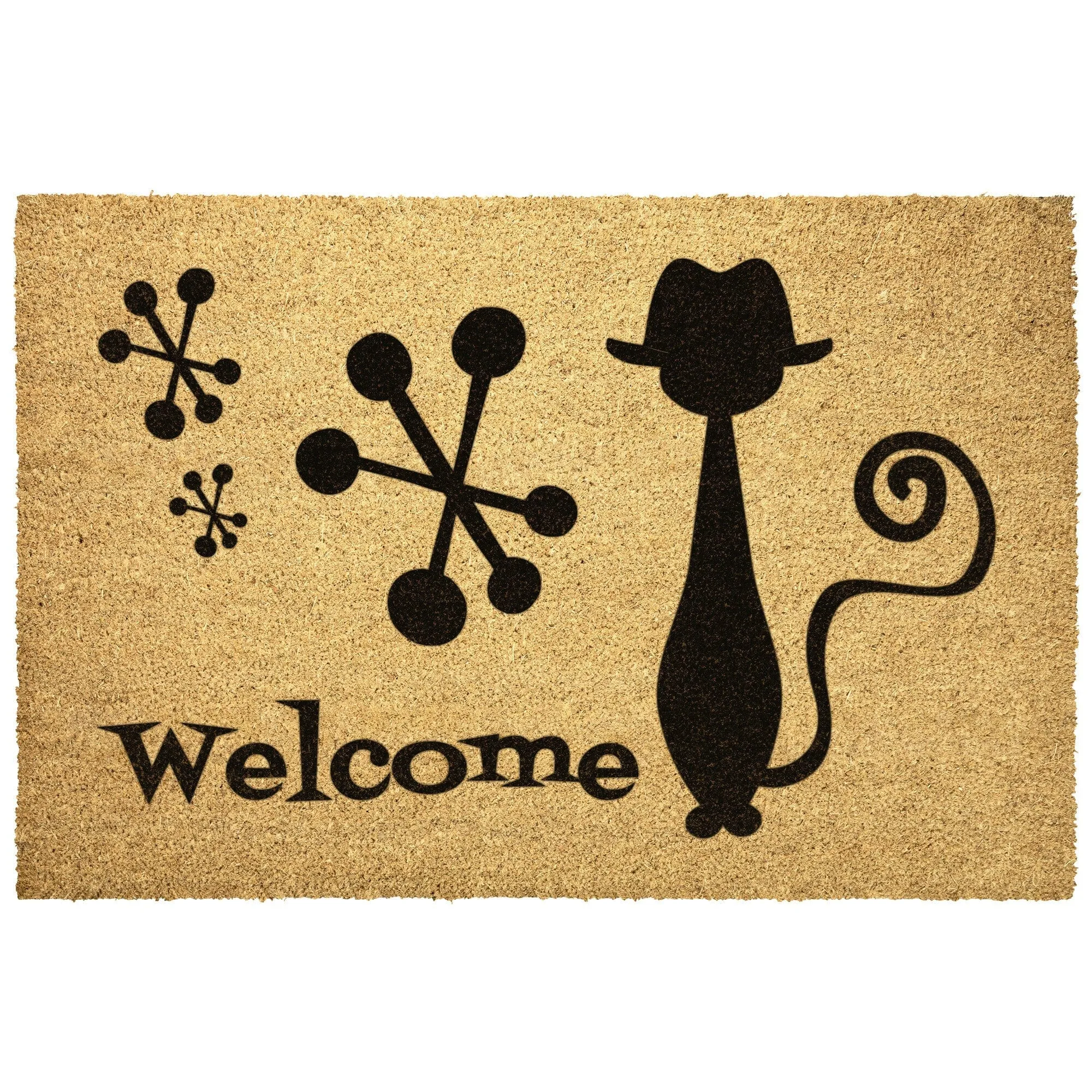 Atomic Living Welcome Mat, Atomic Hipster Cat Mid Century Modern Outdoor Entry Mat