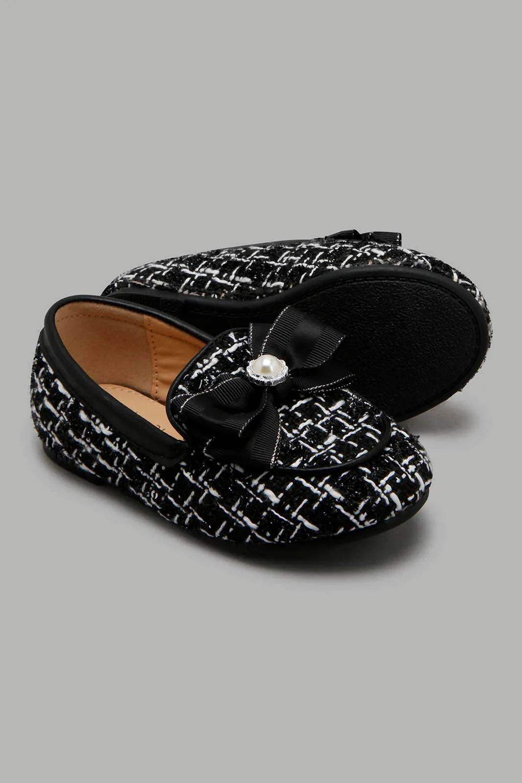 Black And White Loafer With Bow