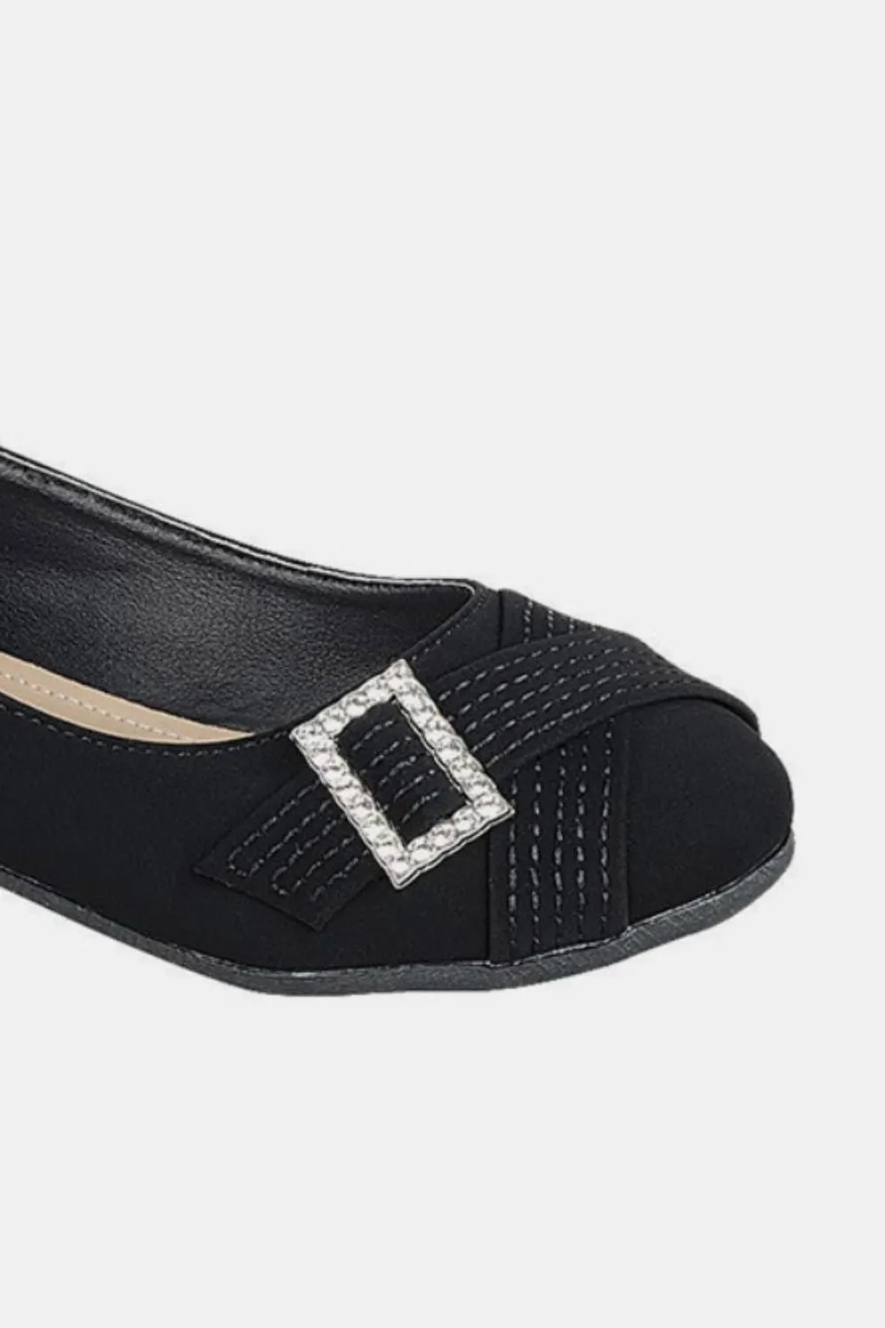 Black Slip On Rhinestone Buckle Ballet Flats