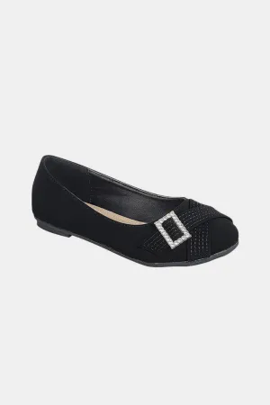 Black Slip On Rhinestone Buckle Ballet Flats