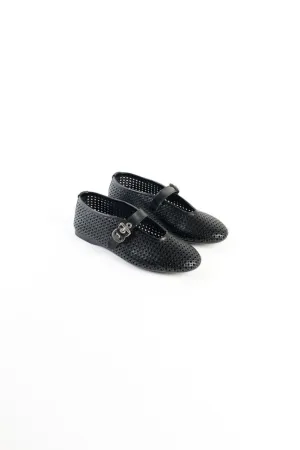 CARROLL BLACK - Perforated Leather Ballet Flats with Buckle