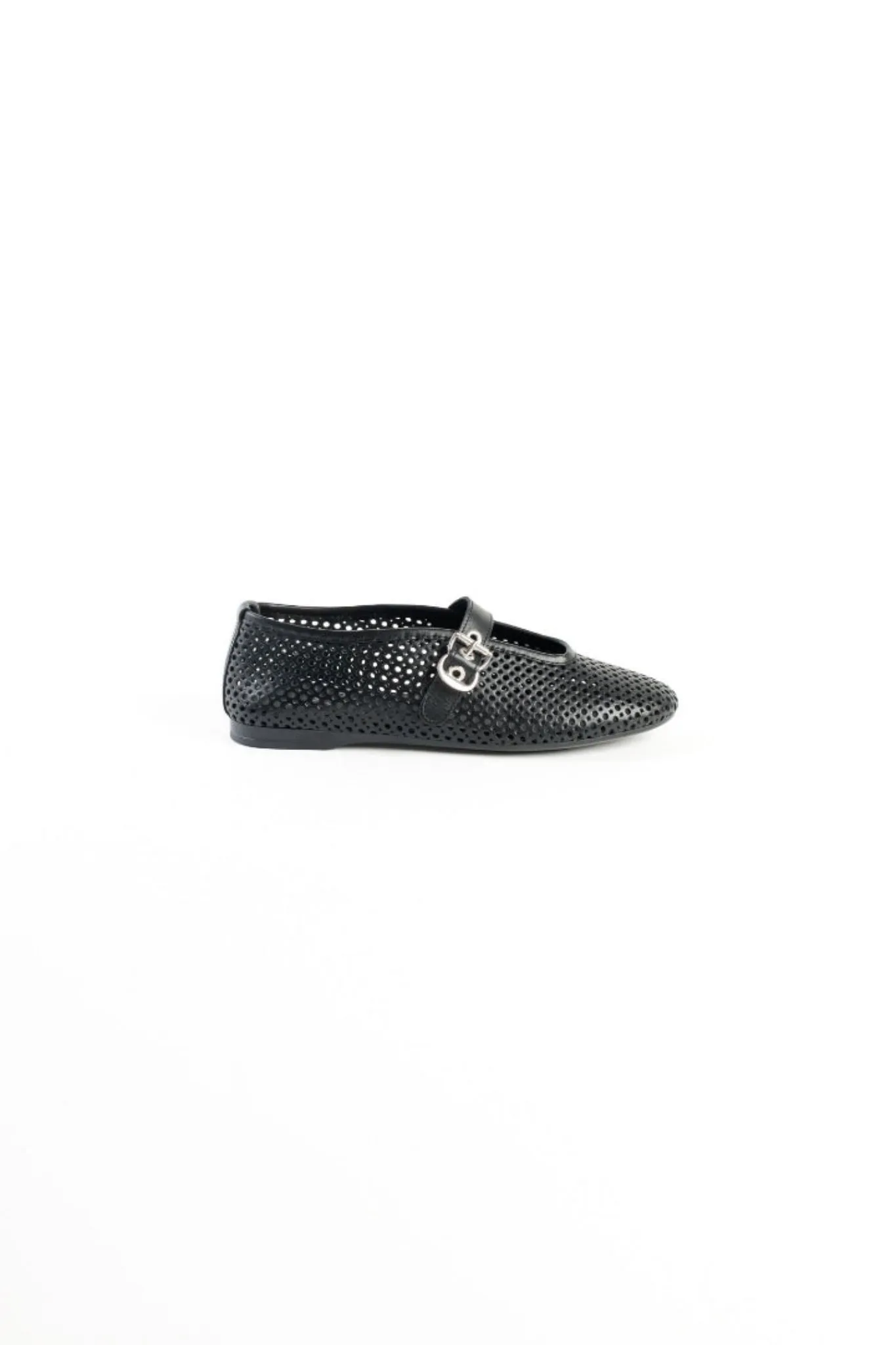 CARROLL BLACK - Perforated Leather Ballet Flats with Buckle