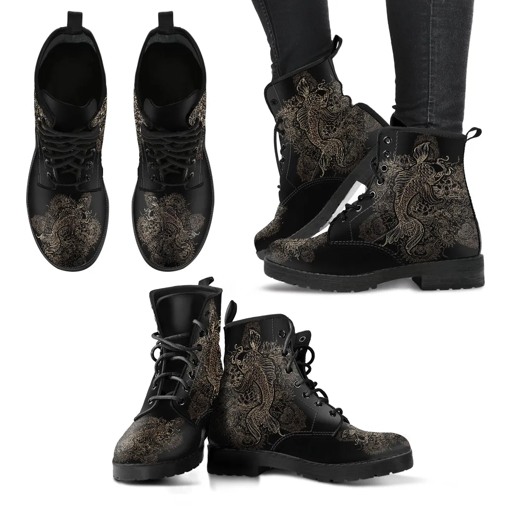 Combat Boots - Koi | Women's Black Hipster Boots, Vegan Leather Lace Up Boots, Handmade Lace Up Boots, Women's Boots, Custom Shoes