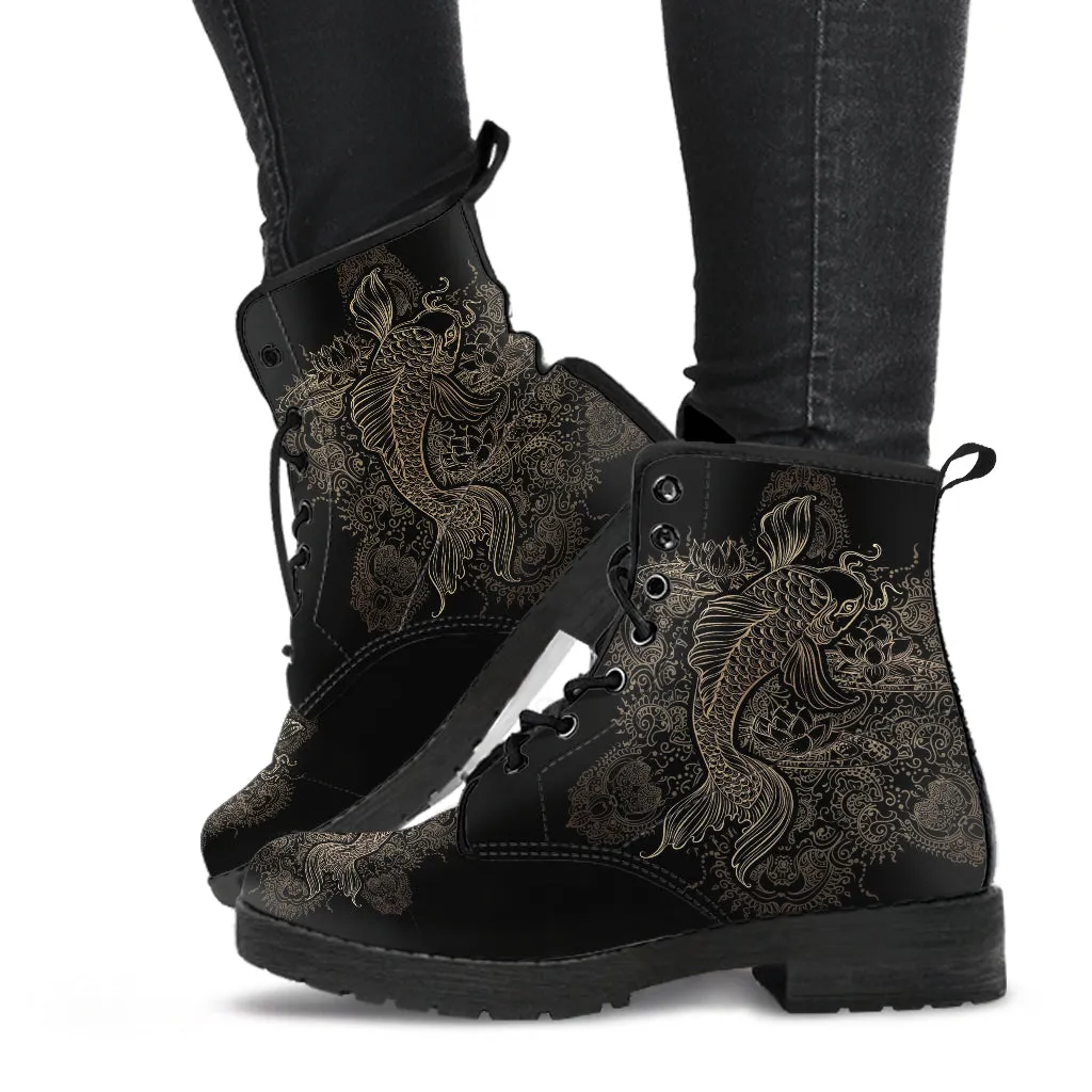 Combat Boots - Koi | Women's Black Hipster Boots, Vegan Leather Lace Up Boots, Handmade Lace Up Boots, Women's Boots, Custom Shoes