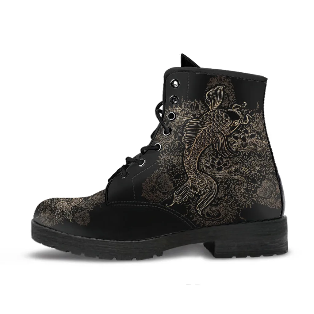 Combat Boots - Koi | Women's Black Hipster Boots, Vegan Leather Lace Up Boots, Handmade Lace Up Boots, Women's Boots, Custom Shoes