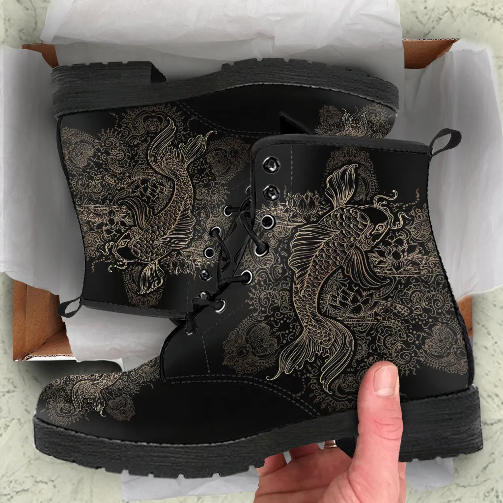 Combat Boots - Koi | Women's Black Hipster Boots, Vegan Leather Lace Up Boots, Handmade Lace Up Boots, Women's Boots, Custom Shoes