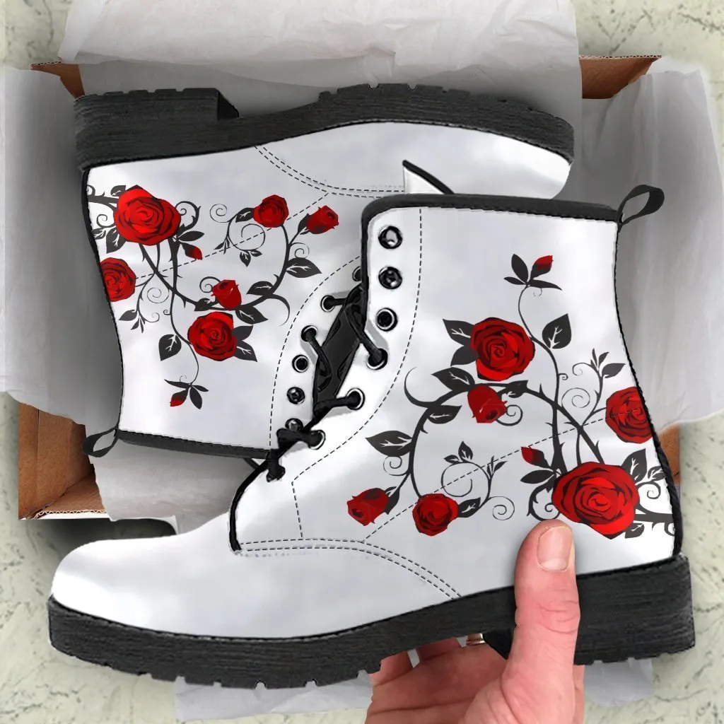 Combat Boots - Rose Art | Boho Shoes, Handmade Boots, Vegan Leather Lace Up Boots Women, Custom Shoes, Custom Boots, Sorority Shoes