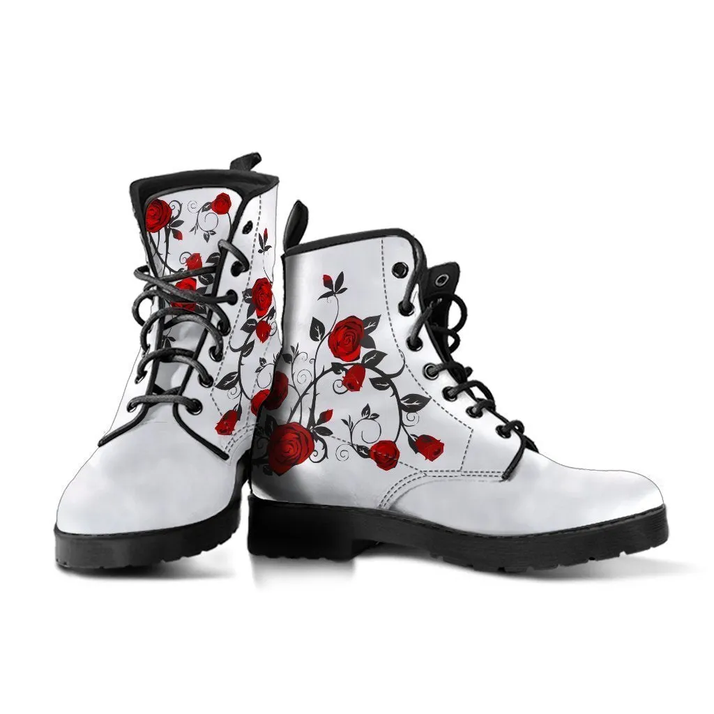 Combat Boots - Rose Art | Boho Shoes, Handmade Boots, Vegan Leather Lace Up Boots Women, Custom Shoes, Custom Boots, Sorority Shoes