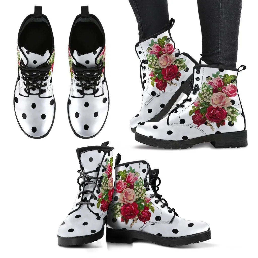 Combat Boots - Vintage Bouquet | Handmade Lace Up Boots, Vegan Leather Lace Up Boots Women, Aesthetic Shoes, Vintage Shoes, Vegan Shoes