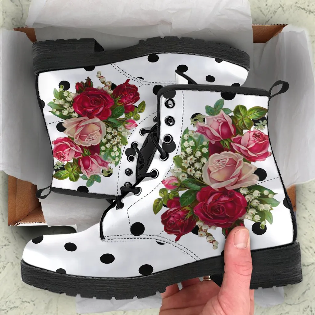 Combat Boots - Vintage Bouquet | Handmade Lace Up Boots, Vegan Leather Lace Up Boots Women, Aesthetic Shoes, Vintage Shoes, Vegan Shoes