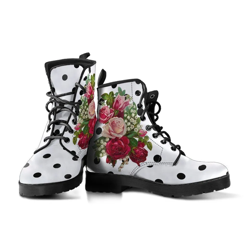 Combat Boots - Vintage Bouquet | Handmade Lace Up Boots, Vegan Leather Lace Up Boots Women, Aesthetic Shoes, Vintage Shoes, Vegan Shoes
