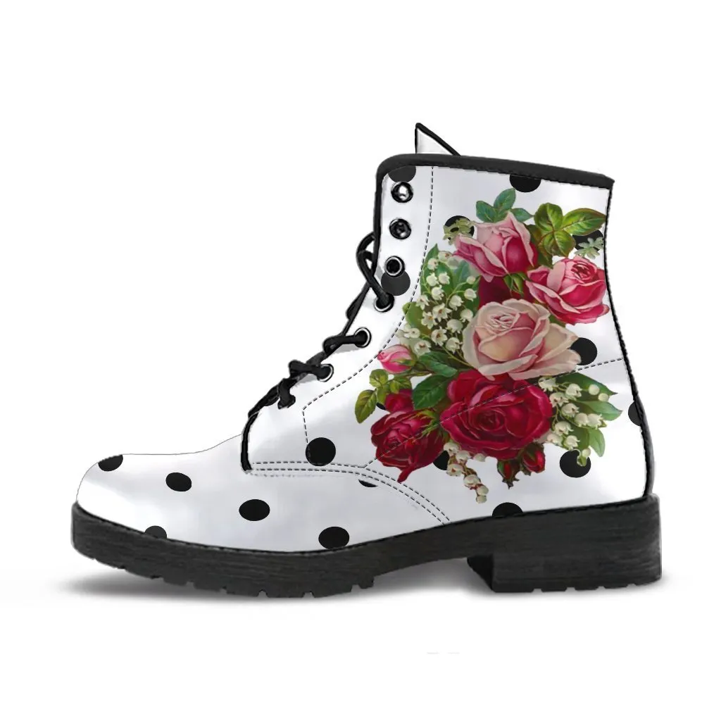 Combat Boots - Vintage Bouquet | Handmade Lace Up Boots, Vegan Leather Lace Up Boots Women, Aesthetic Shoes, Vintage Shoes, Vegan Shoes