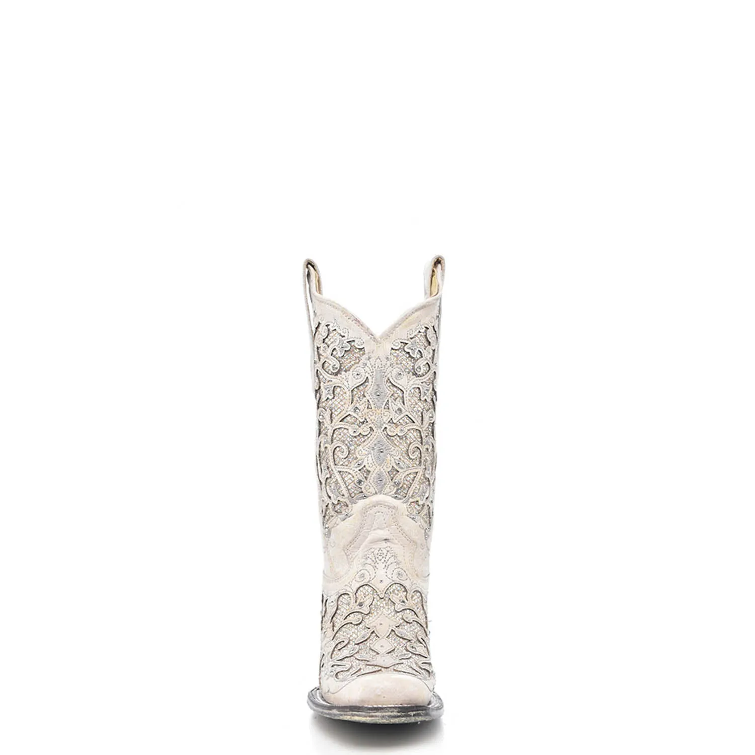 Corral Womens A3397 White Leather 11.5in Glitter Wedding Fashion Boots