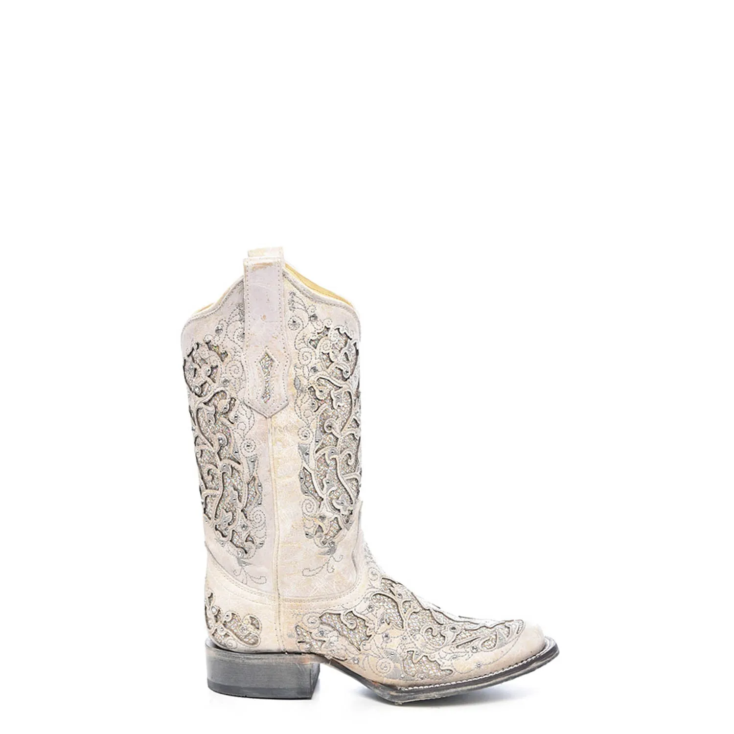 Corral Womens A3397 White Leather 11.5in Glitter Wedding Fashion Boots