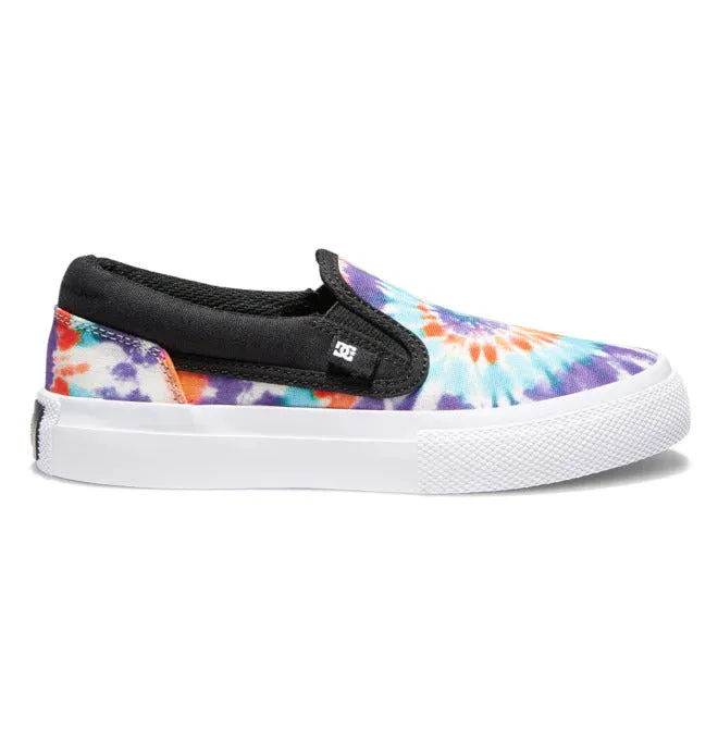 DC Kids Manual Slip On Sneakers in Primary Tie Dye : Size 10.5 to 3.5