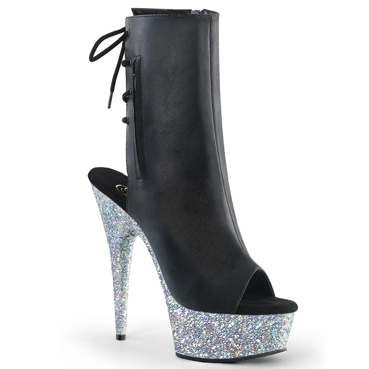 DELIGHT-1018LG Pleaser Black Faux Leather Sexy Platform Shoes (Pole Dancing Heels)