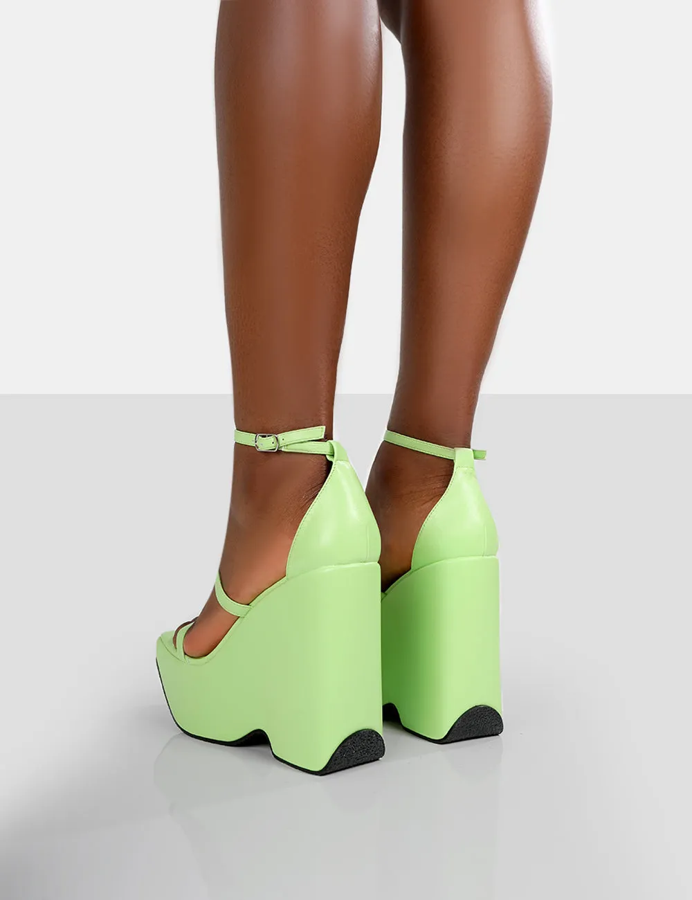 Duke Lime Strappy Square Toe Platform Wedge High Heels