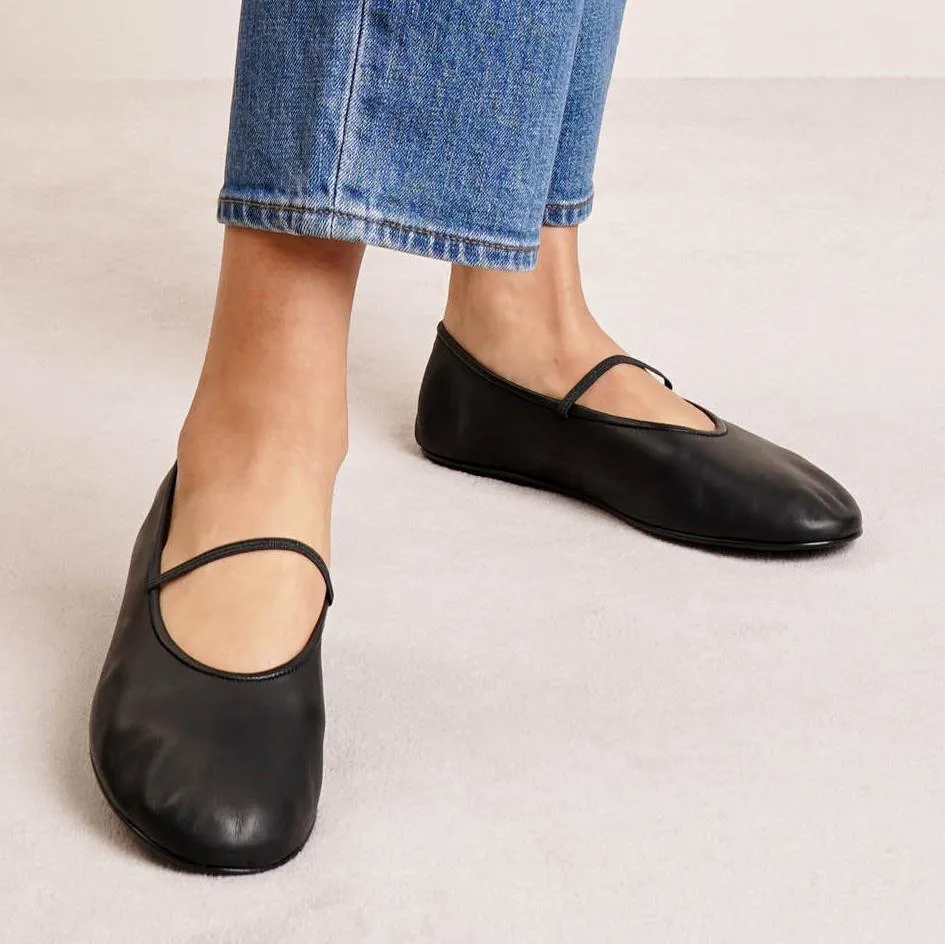 Elastic ballet black nappa slippers