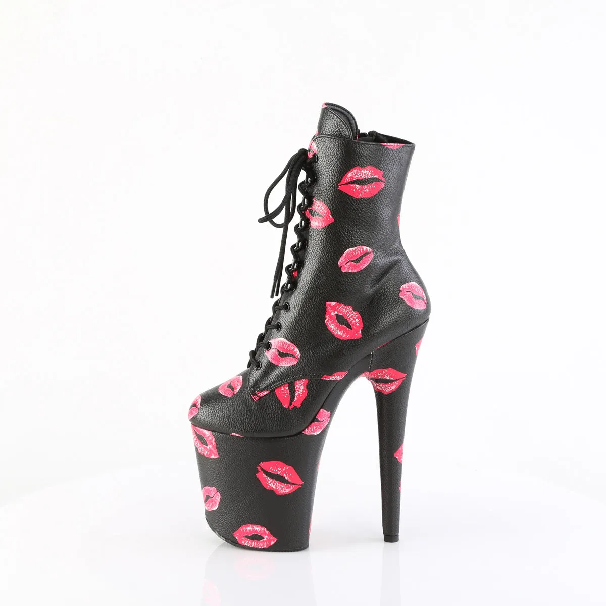 FLAMINGO-1020KISSES Pleaser Black Faux Leather Sexy Platform Shoes (Pole Dancing Heels)