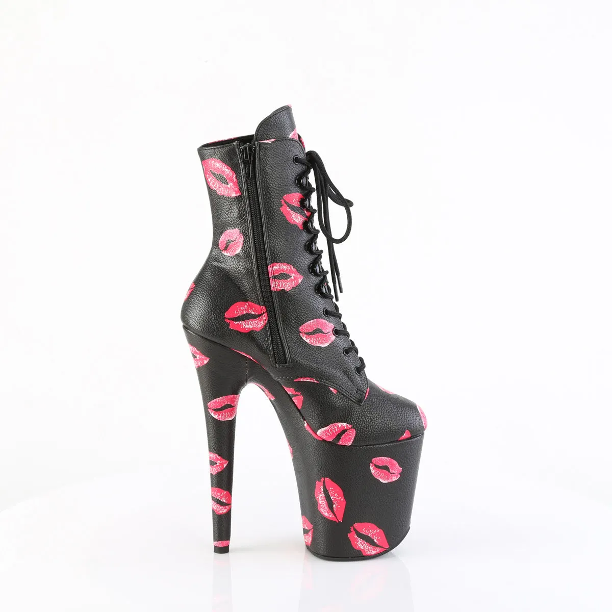 FLAMINGO-1020KISSES Pleaser Black Faux Leather Sexy Platform Shoes (Pole Dancing Heels)