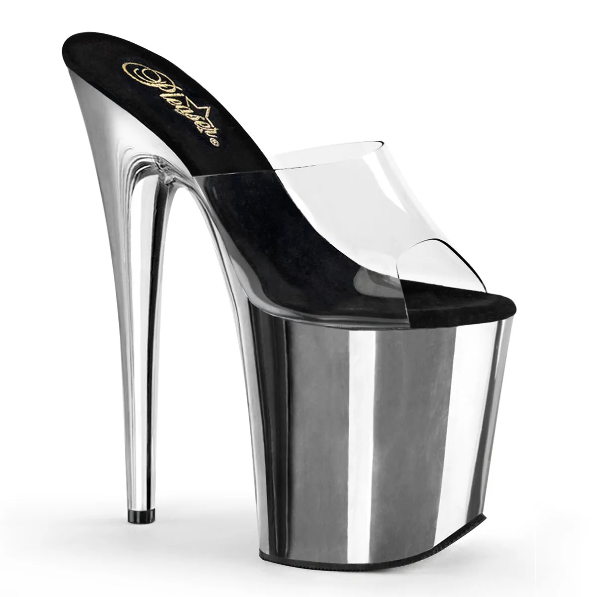 FLAMINGO-801 Pleaser Clear/Silver Chrome Sexy Platform Shoes (Pole Dancing Heels)