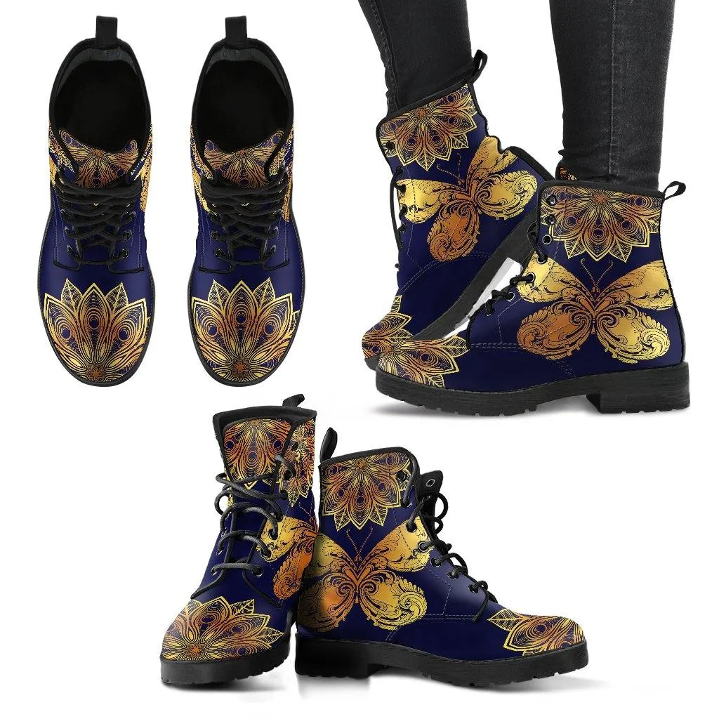 Glowing Butterfly  Memory Foam Boots | All Season Lace Up Boots | Vegan Leather Combat Boot by Manifestie