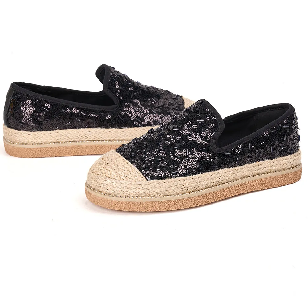 Handmade Women’s Slip-On Espadrille Sequins Mesh Loafers-69280W