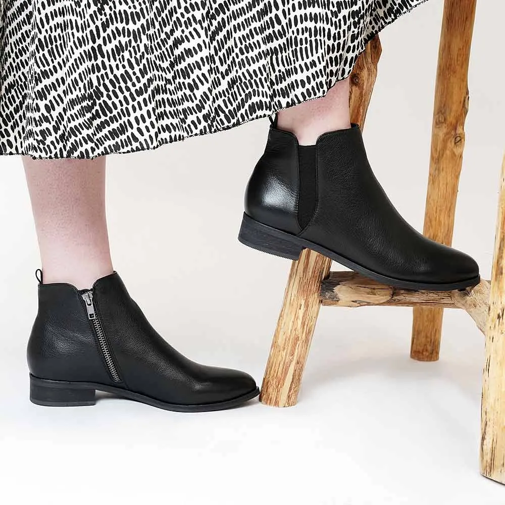 Inflict Black Leather Ankle Boots