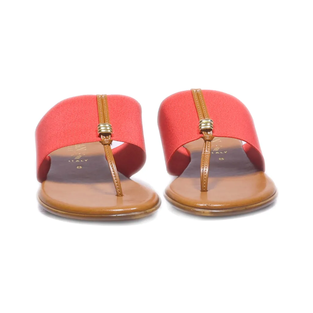 Italian Shoemakers Flat Sandals Fabric Red Colour For Women