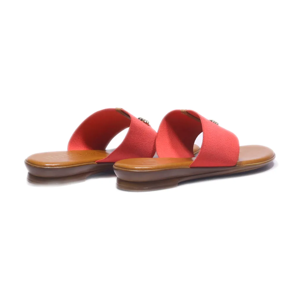Italian Shoemakers Flat Sandals Fabric Red Colour For Women