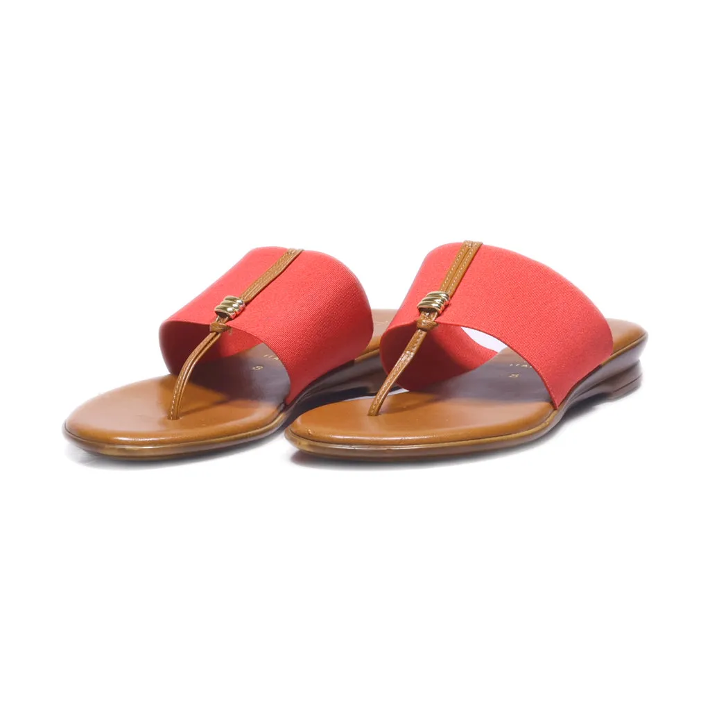 Italian Shoemakers Flat Sandals Fabric Red Colour For Women
