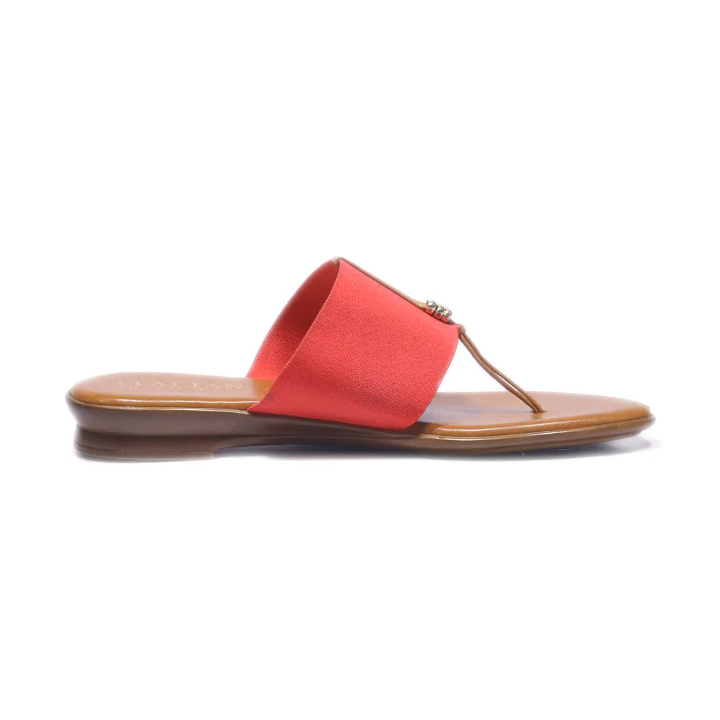 Italian Shoemakers Flat Sandals Fabric Red Colour For Women