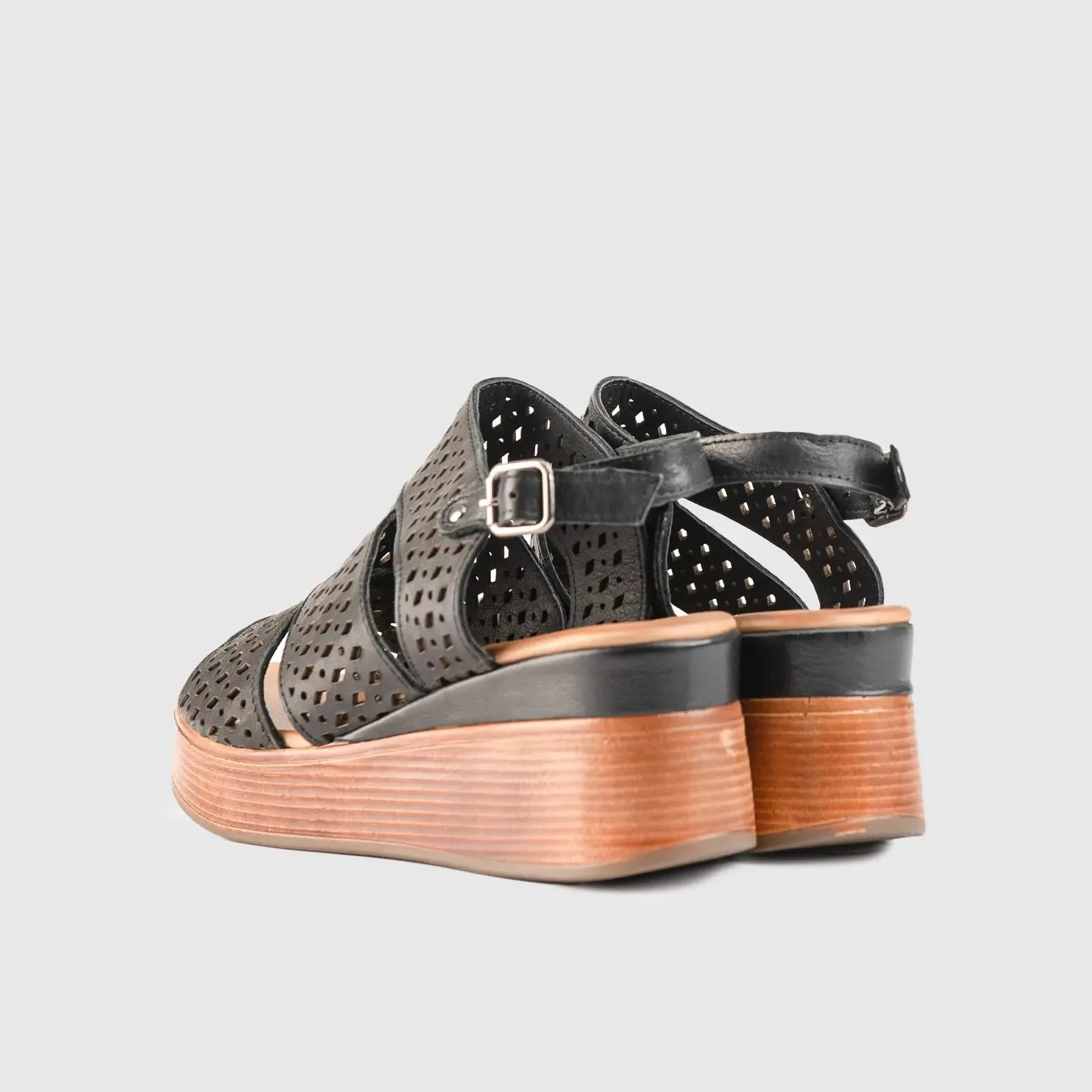 Leather Comfort Wedges Black 8386