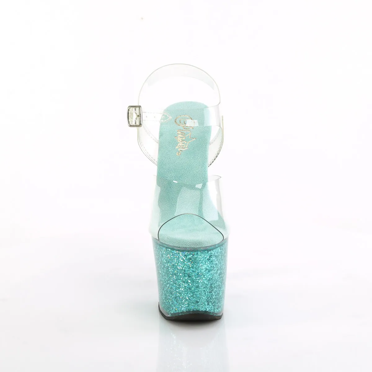 LOVESICK-708SG Pleaser Clear/Aqua Sexy Platform Shoes (Pole Dancing Heels)